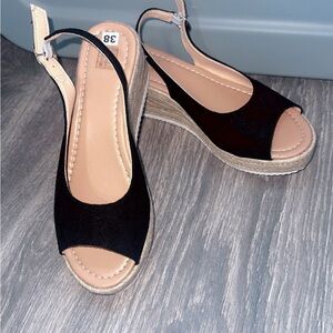 Black Slingback Wedge Sandals